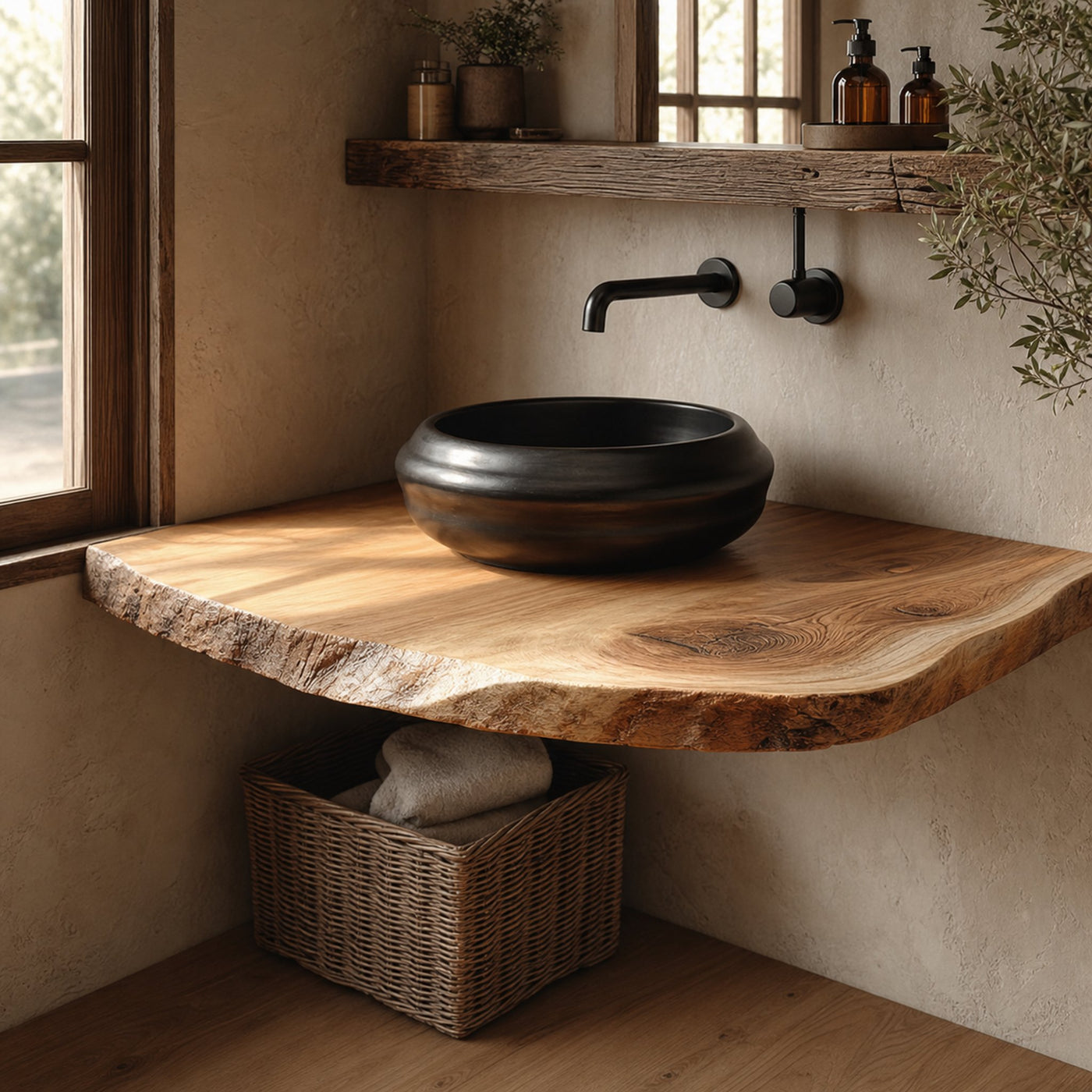 Rustic Floating Shelf Natural Edge Bathroom