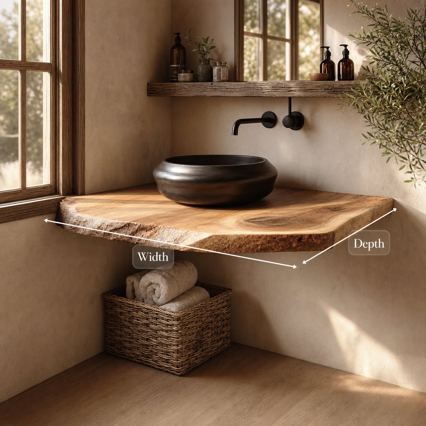 Rustic Floating Shelf Natural Edge Bathroom - product view 5