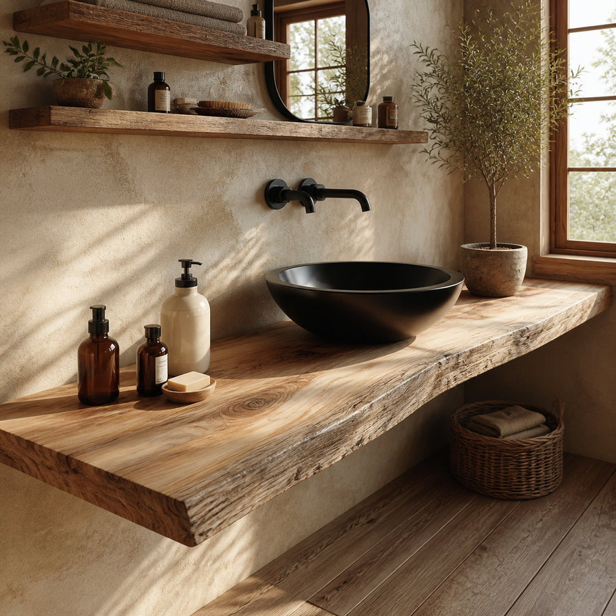 Rustic Floating Shelf Natural Edge Powder Room