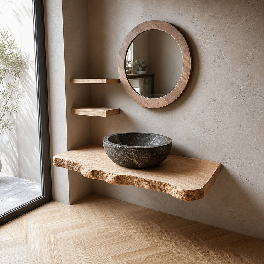 Rustic Floating Shelf Natural Edge Vanity Bathroom