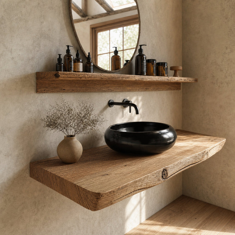 Rustic Floating Shelf Natural Edge Vanity Bathroom