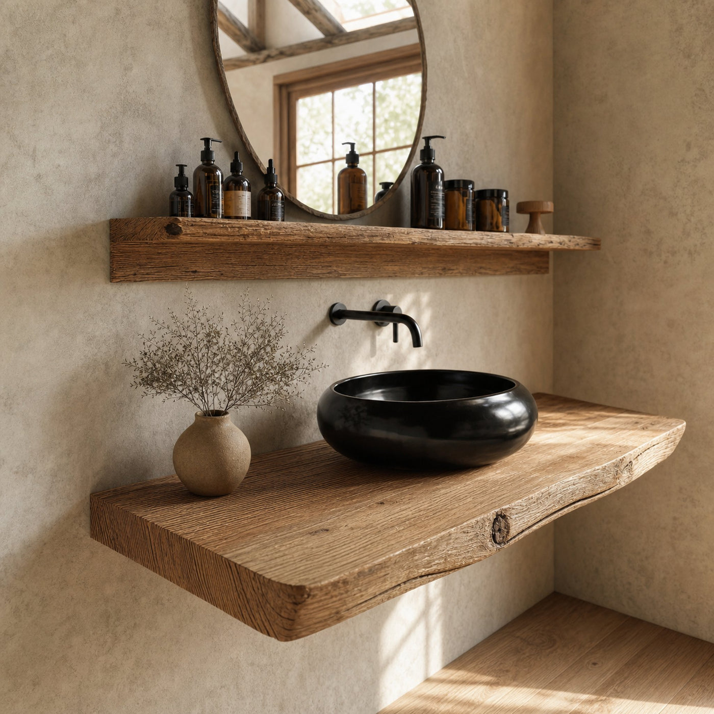 Rustic Floating Shelf Natural Edge Vanity Bathroom