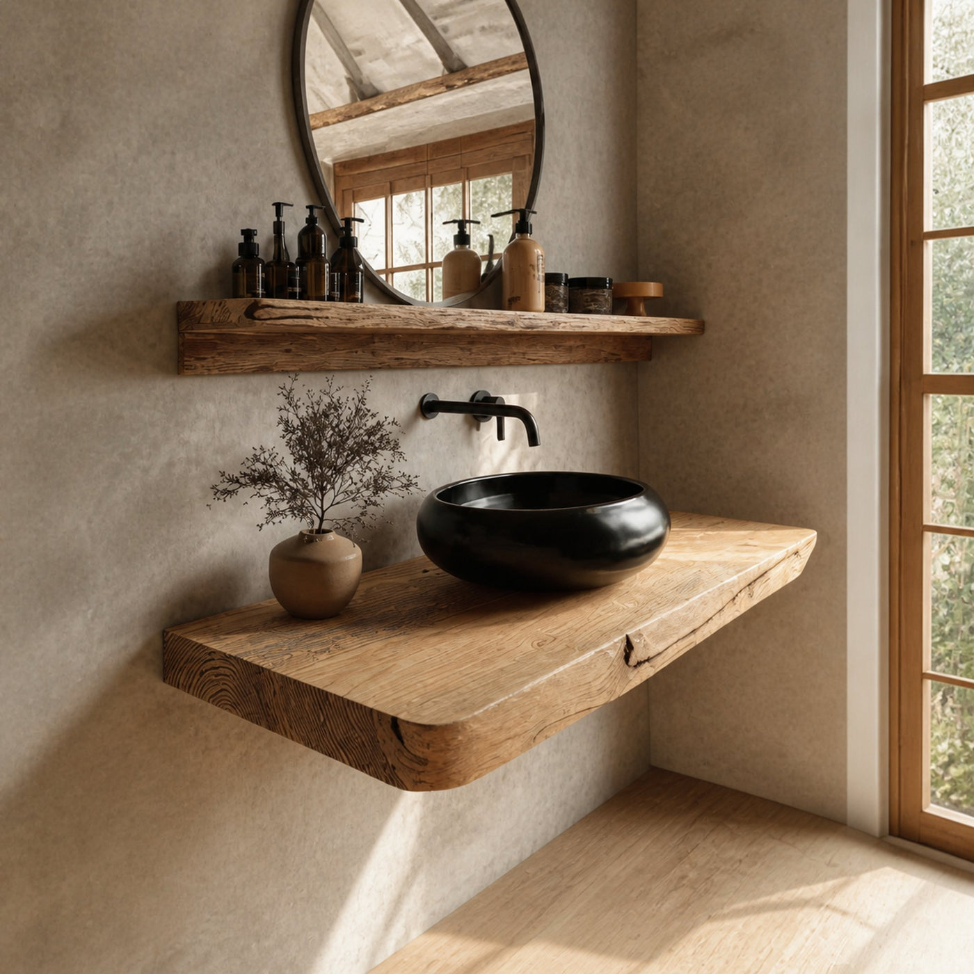 Rustic Floating Shelf Natural Edge Vanity Bathroom - product view 2