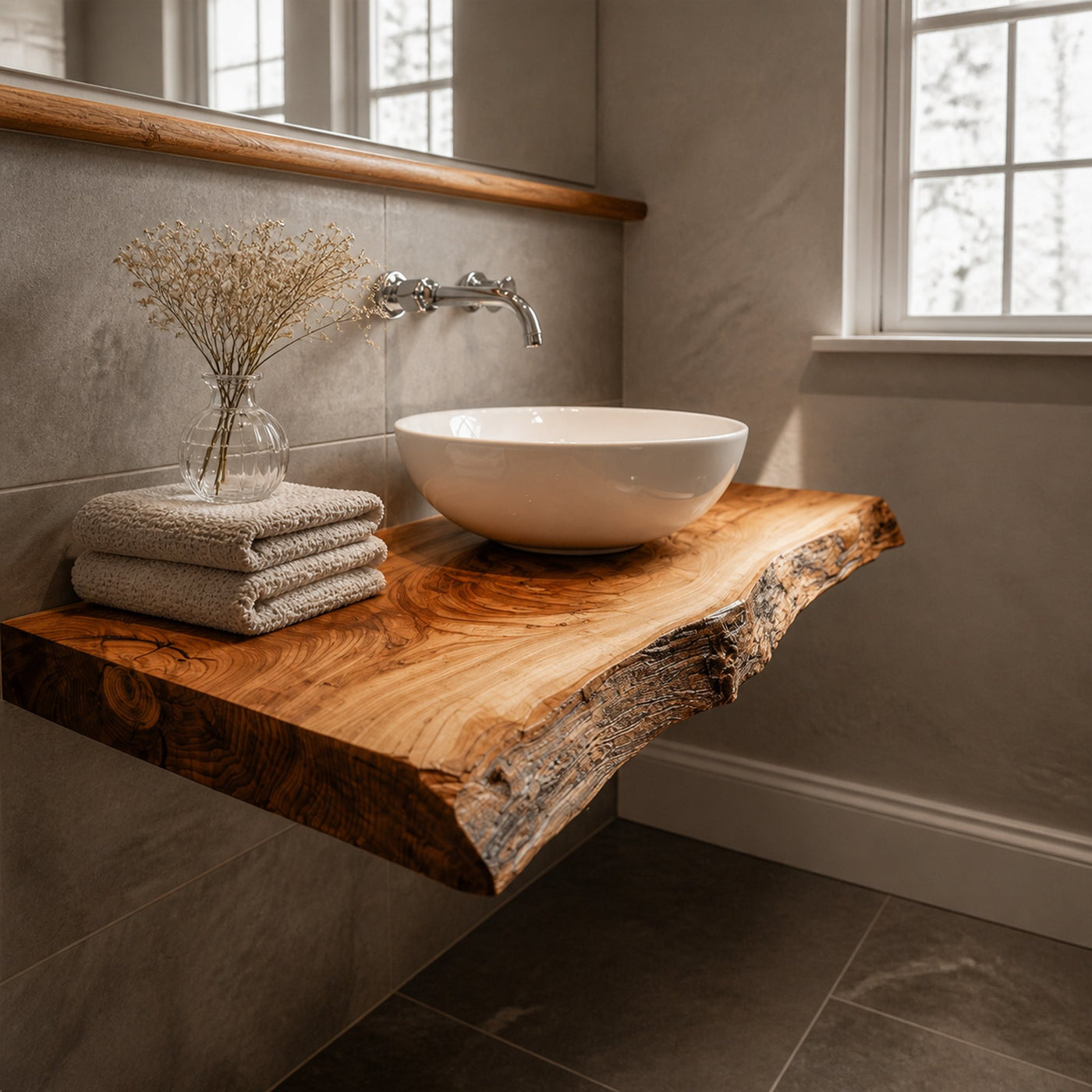 Rustic Floating Shelf Natural Edge Washroom - product view 2