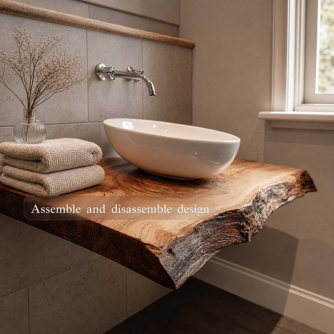 Rustic Floating Shelf Natural Edge Washroom - product view 4