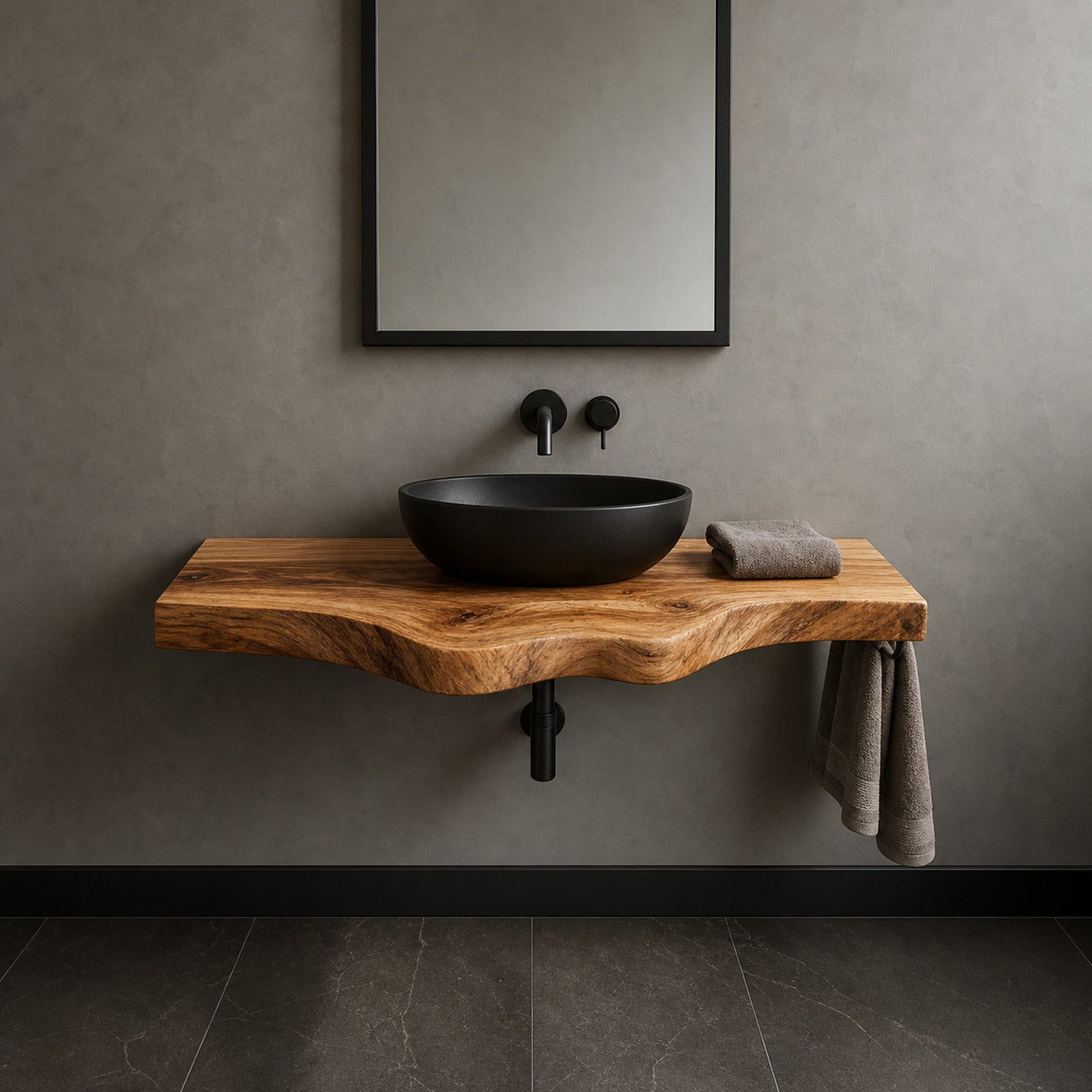 Rustic Floating Shelf Solid Wood Vanity Bathroom