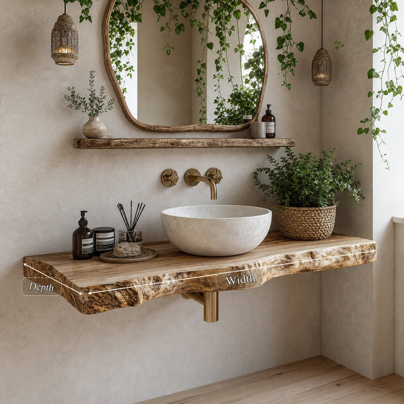 Rustic Floating Shelf Vanity Natural Finish Bathroom - product view 6