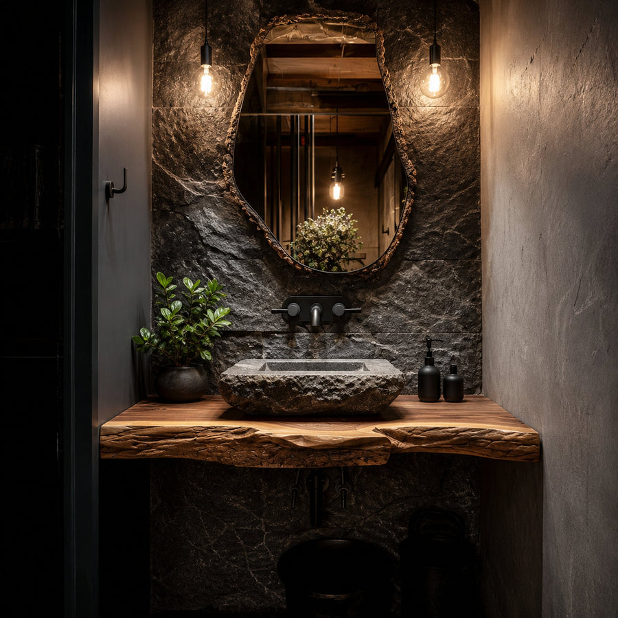 Rustic Floating Shelf Vanity Powder Room