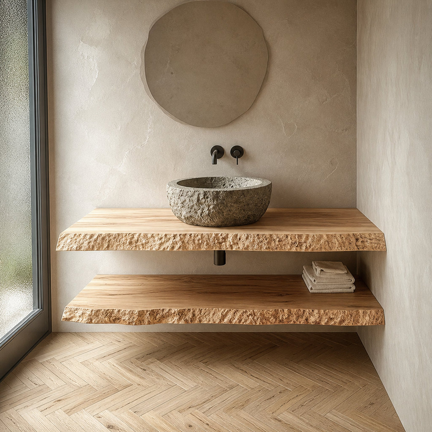Rustic Floating Shelf Vanity Washroom
