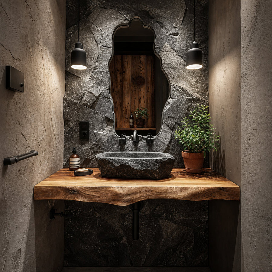 Rustic Floating Shelf Vanity Washroom