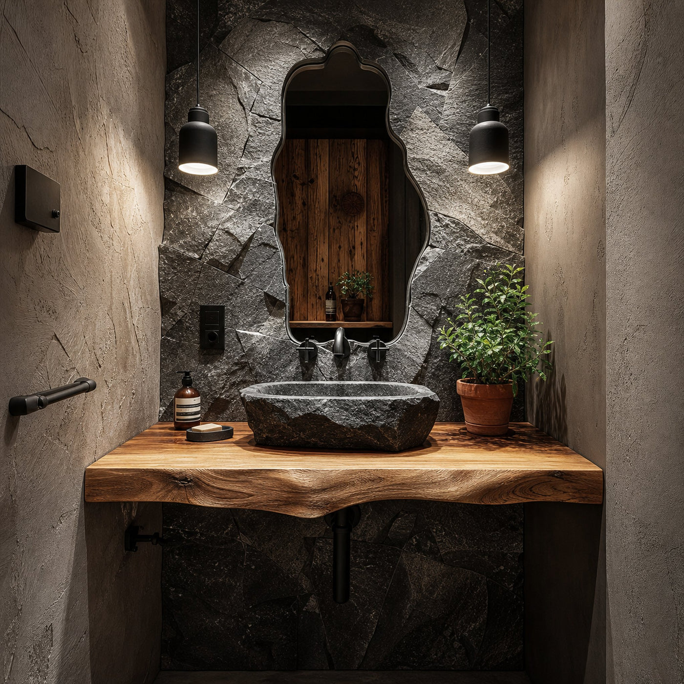 Rustic Floating Shelf Vanity Washroom