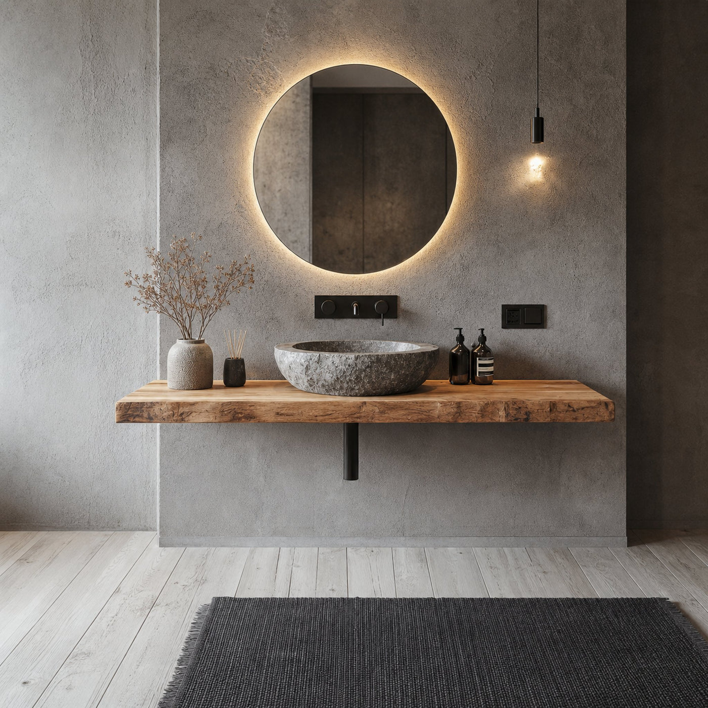 Rustic Floating Vanity Bathroom Washroom Space - product view 2