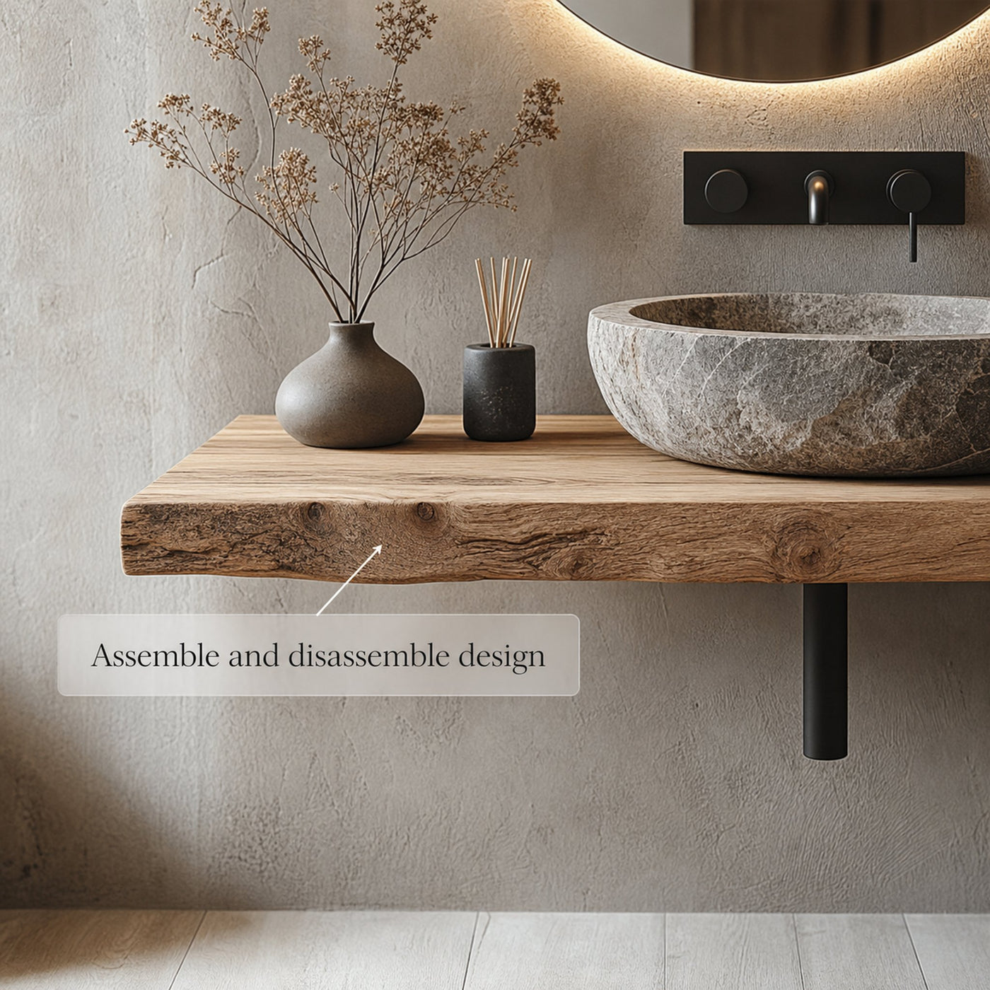 Rustic Floating Vanity Bathroom Washroom Space - product view 3