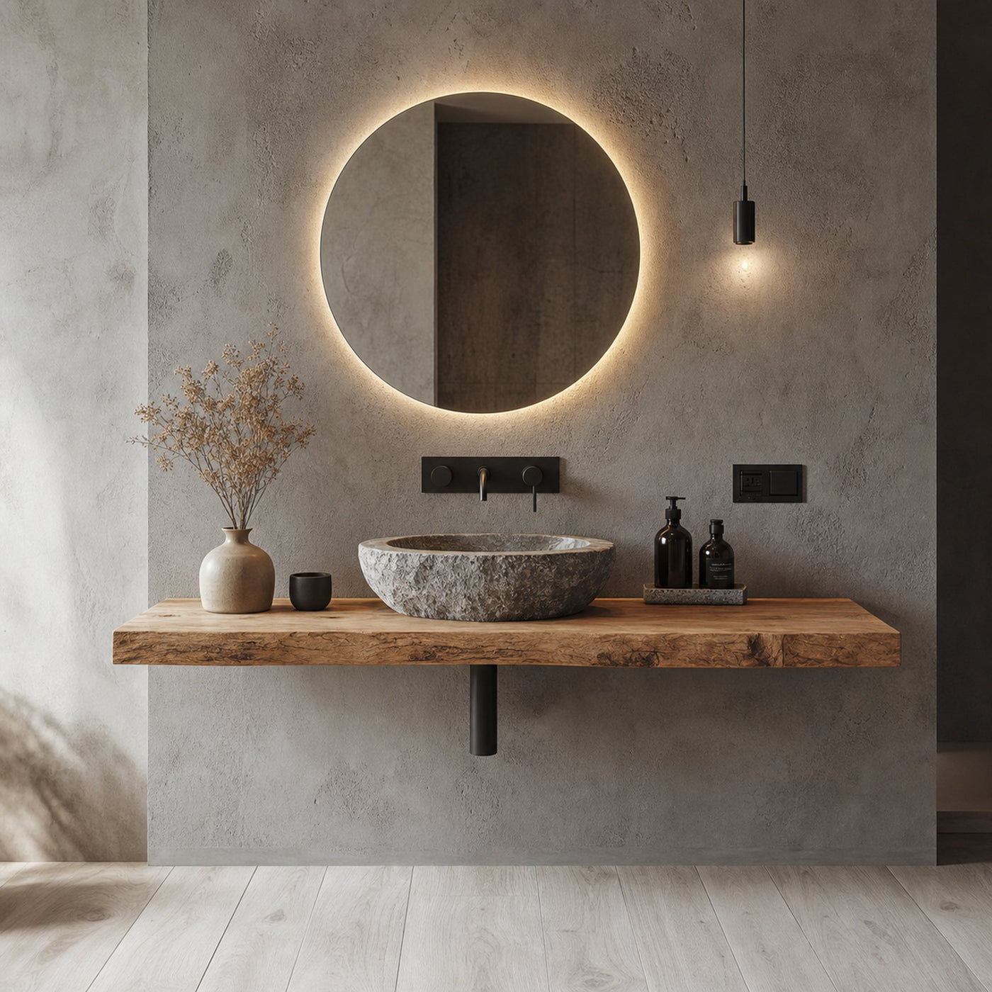 Rustic Floating Vanity Bathroom Washroom Space - product view 5