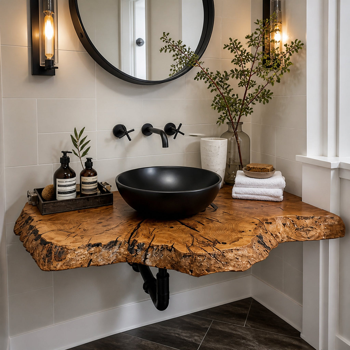 Rustic Floating Vanity Desk Shelf