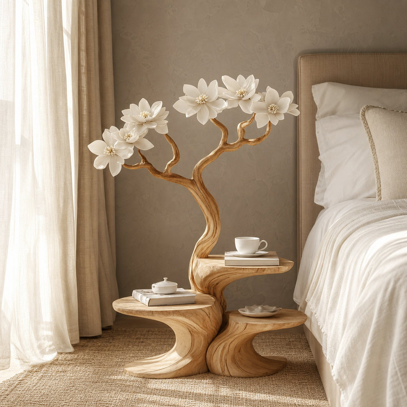 Rustic Flower Tree Bedside Table Bedroom Entryway