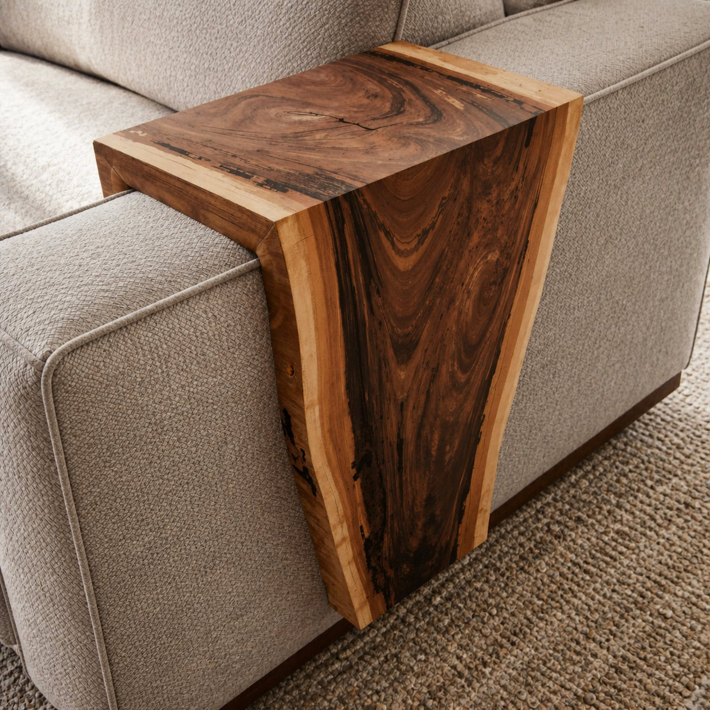 Rustic Handcrafted Armrest Table For Sofa Storage And Decor