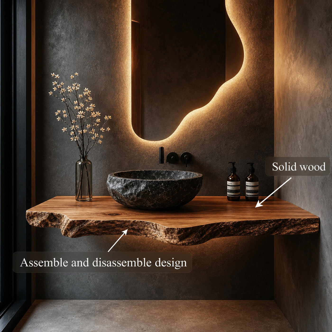 Rustic Live Edge Bathroom Vanity Floating Shelf Console - product view 3