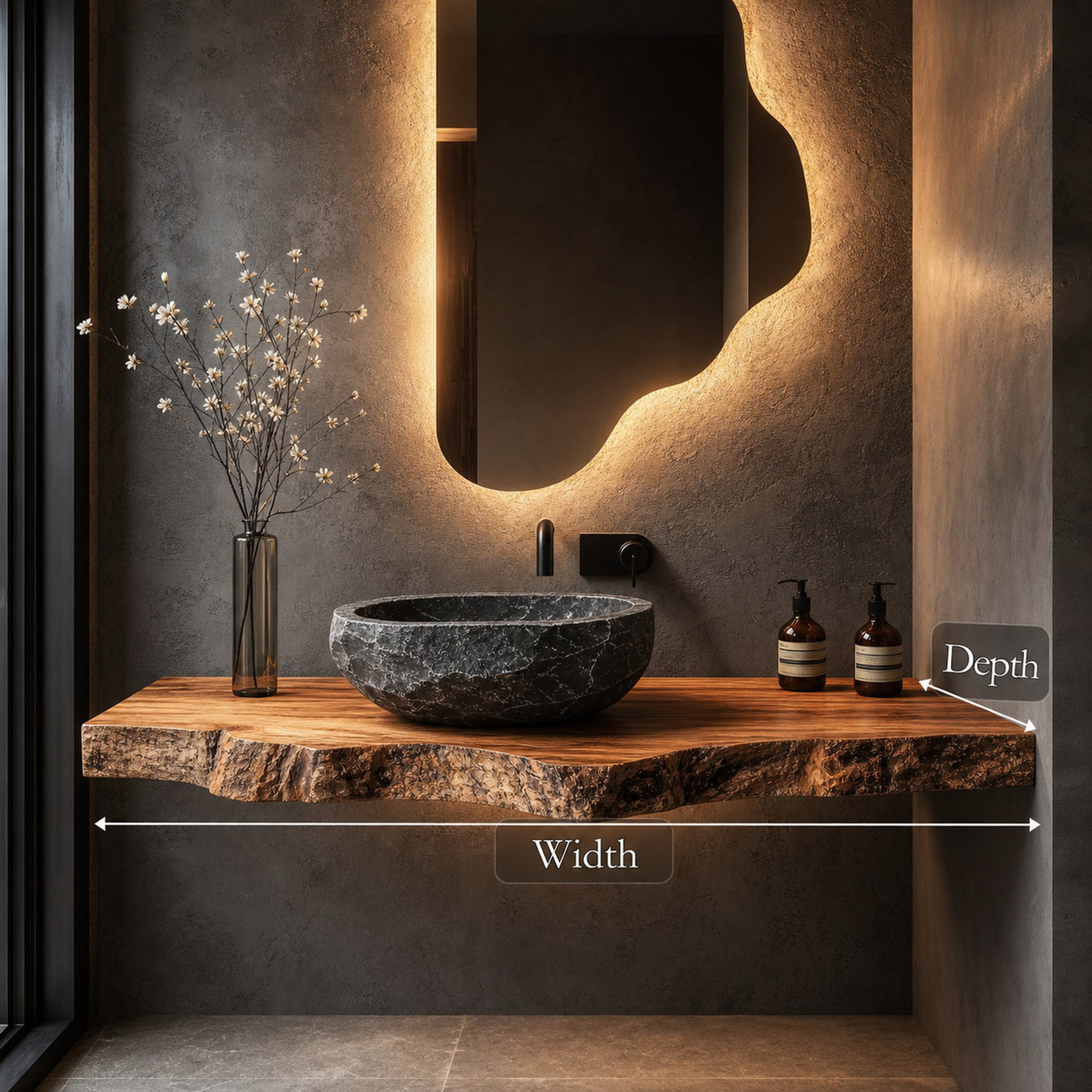 Rustic Live Edge Bathroom Vanity Floating Shelf Console - product view 4