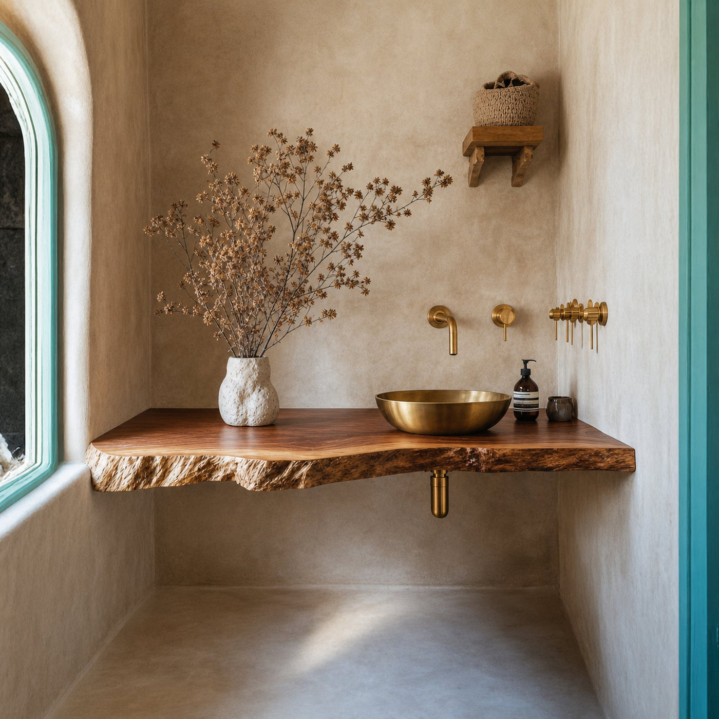 Rustic Live Edge Bathroom Vanity With Storage Shelf
