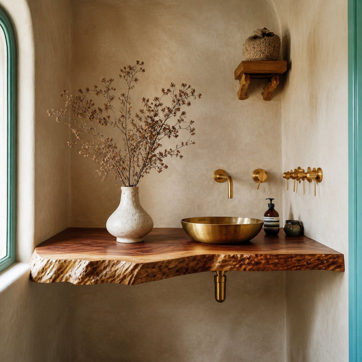Rustic Live Edge Bathroom Vanity With Storage Shelf - product view 2