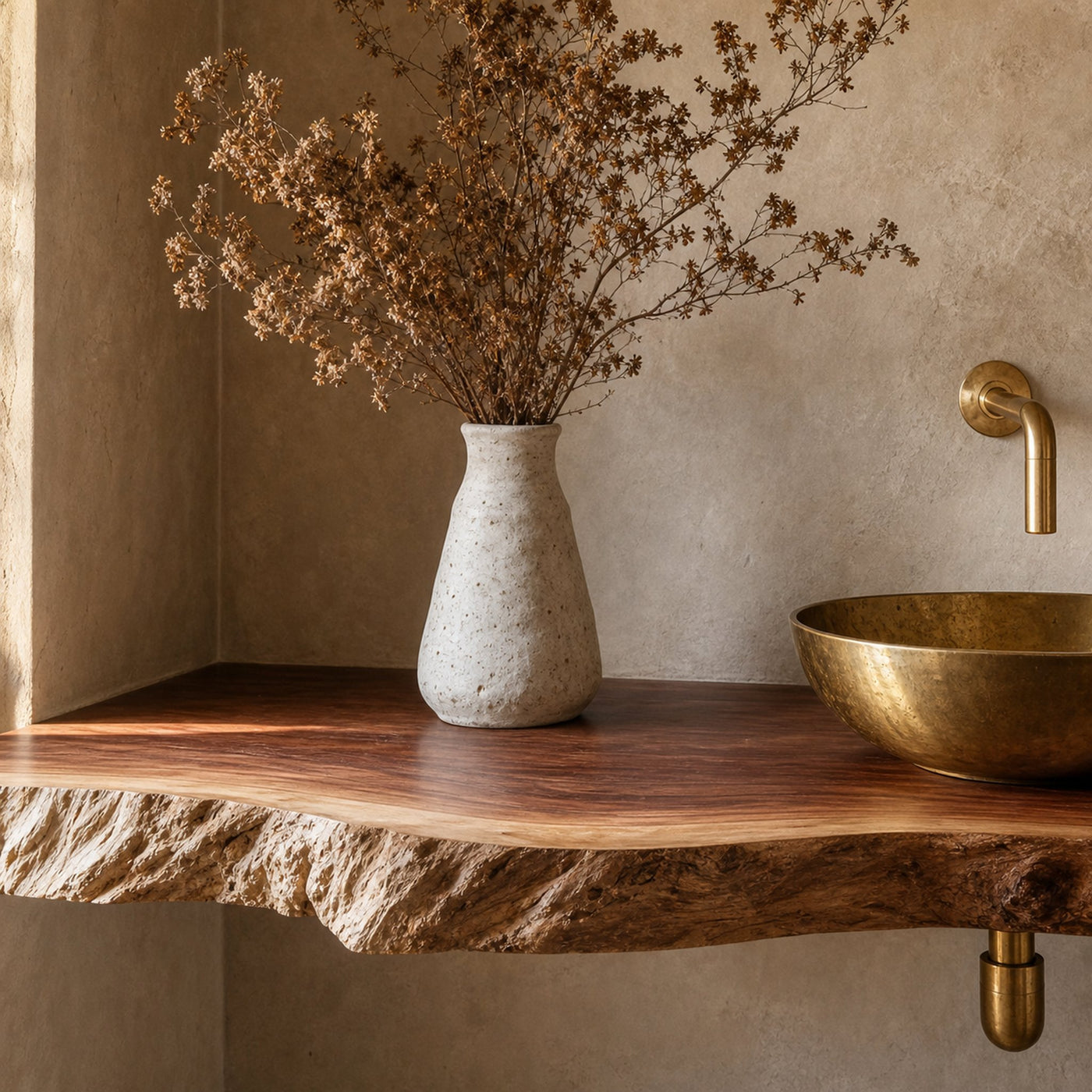 Rustic Live Edge Bathroom Vanity With Storage Shelf - product view 3