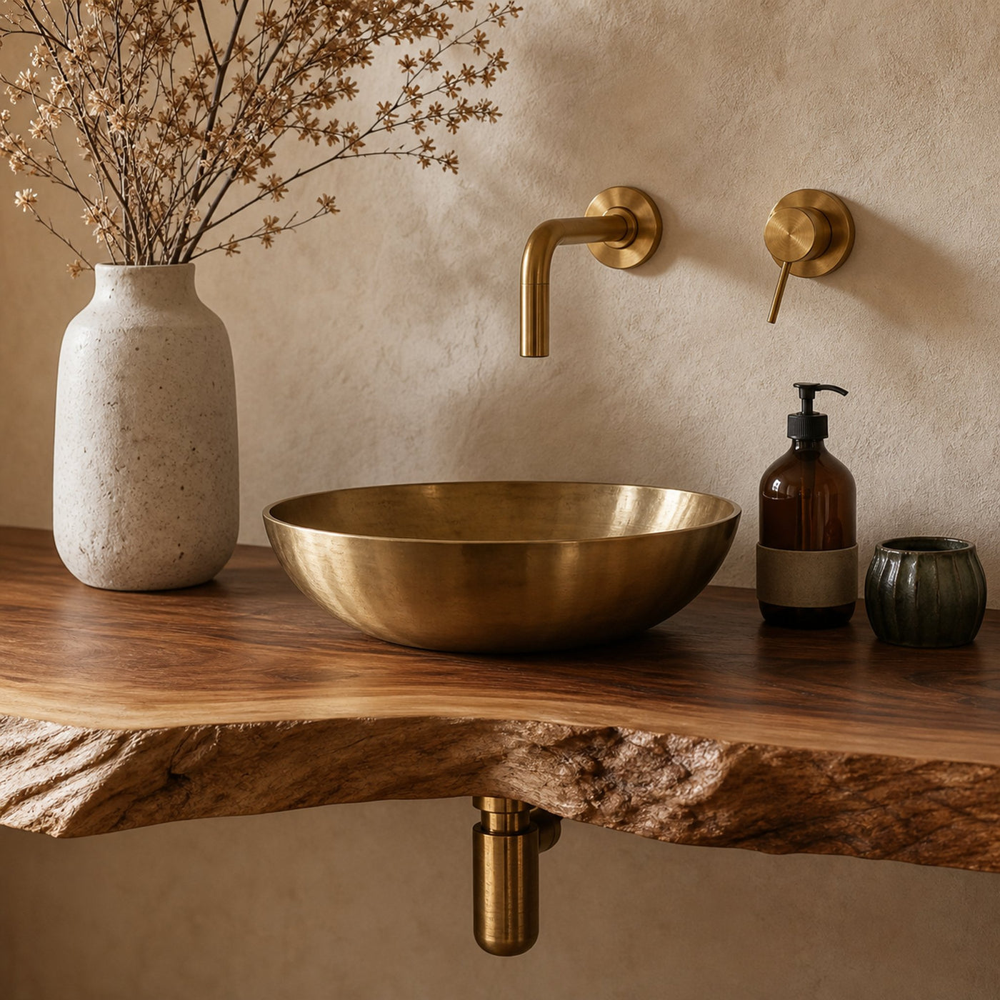 Rustic Live Edge Bathroom Vanity With Storage Shelf - product view 4