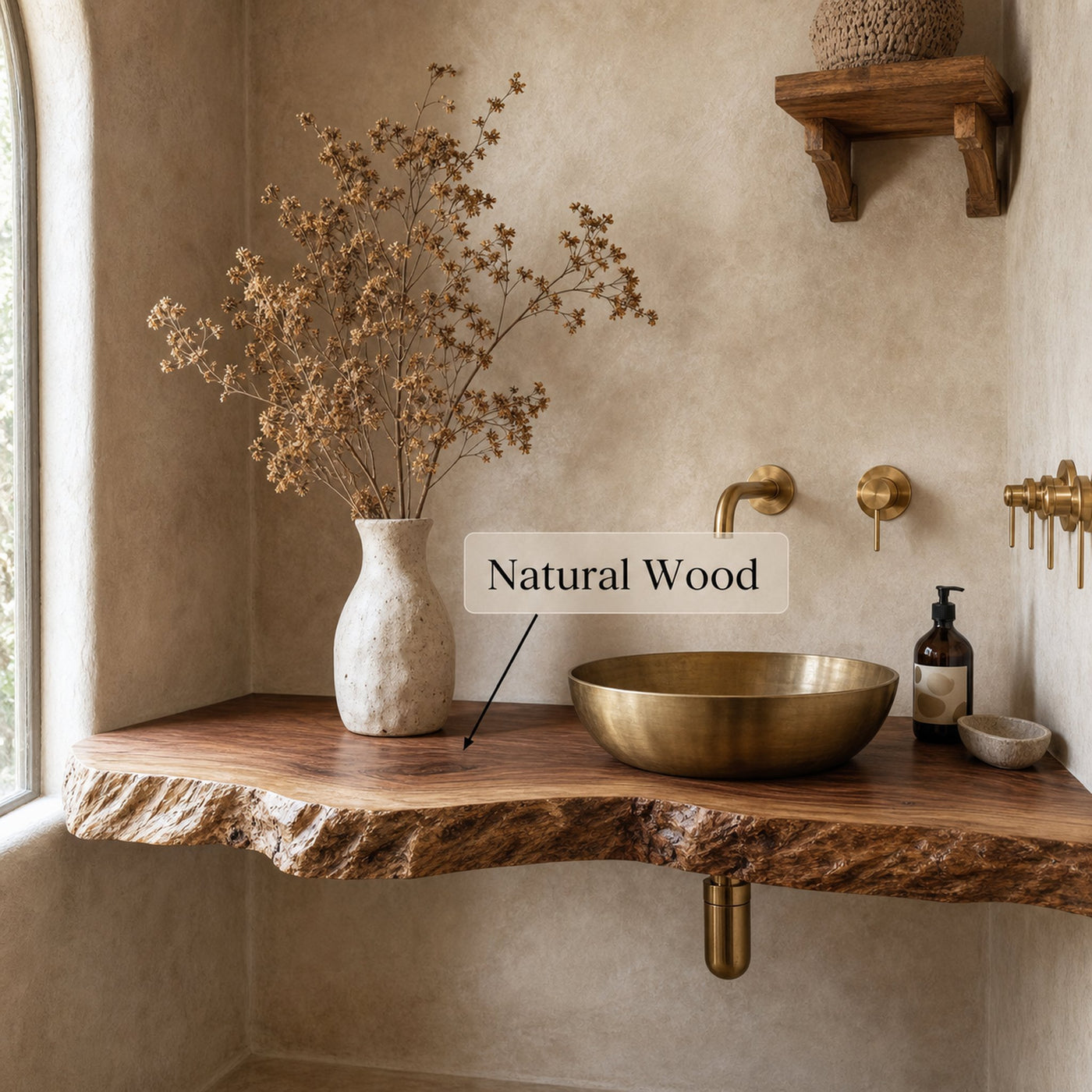 Rustic Live Edge Bathroom Vanity With Storage Shelf - product view 5