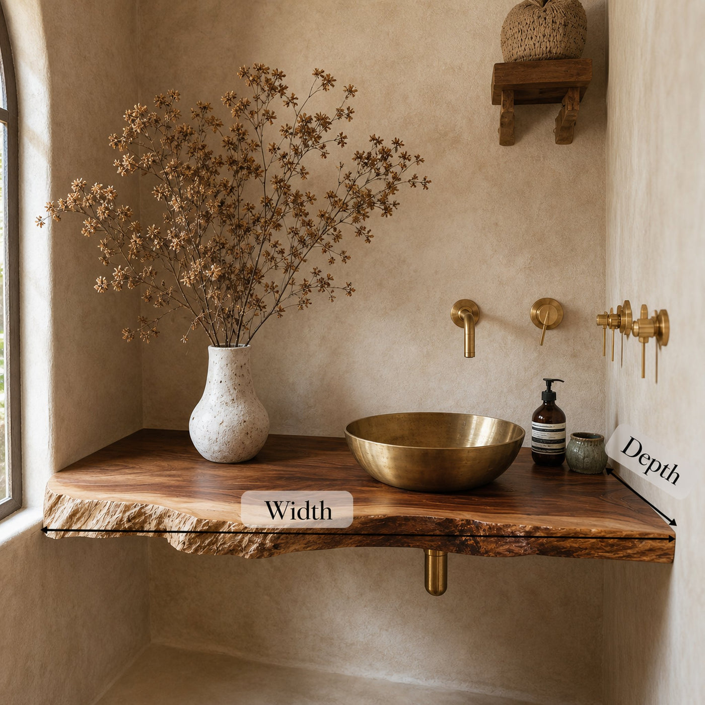 Rustic Live Edge Bathroom Vanity With Storage Shelf - product view 6