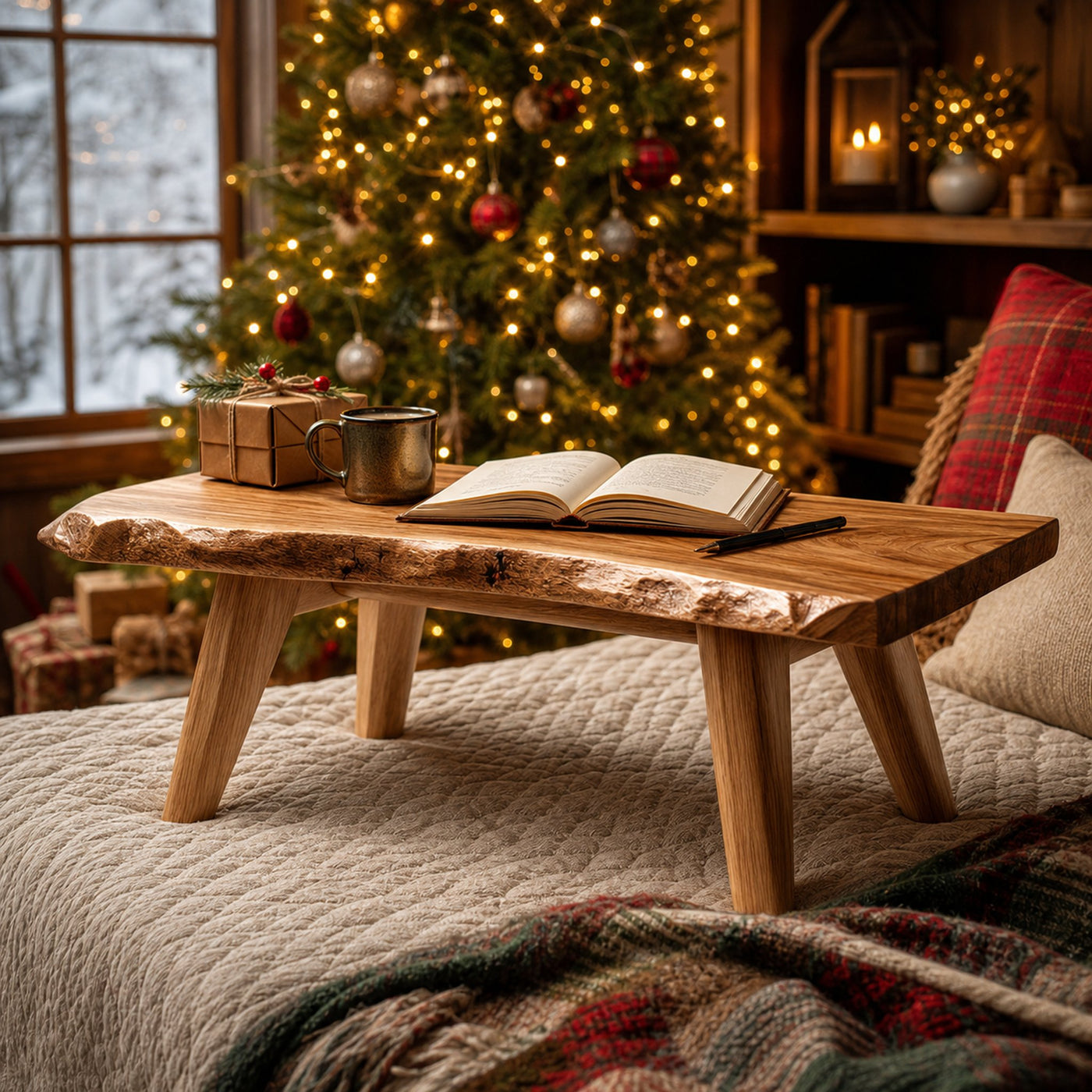 Rustic Live Edge Bed Table Christmas Holiday Bedroom Decor