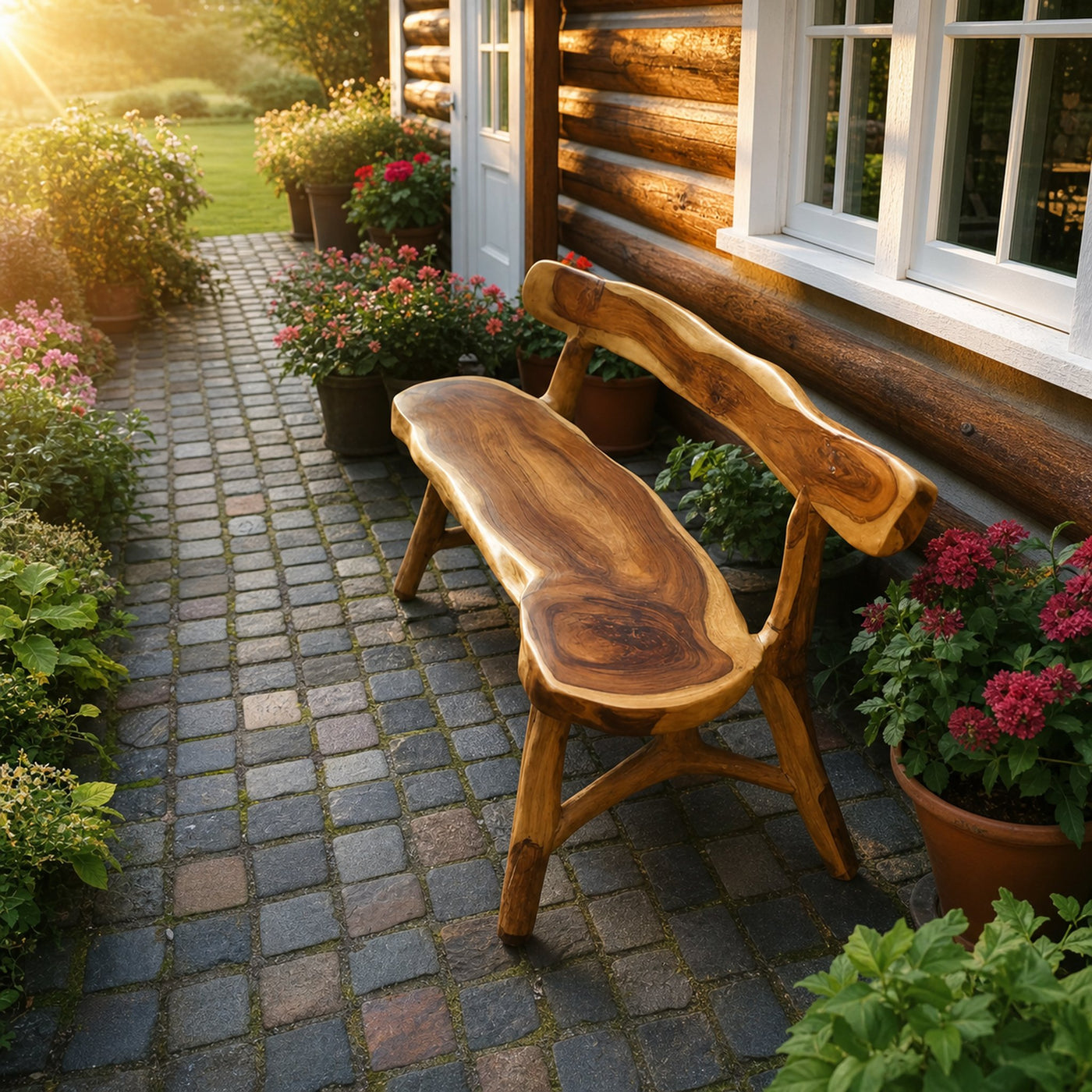 Rustic Live Edge Bench With Backrest For Garden Patio And Balcony - product view 6