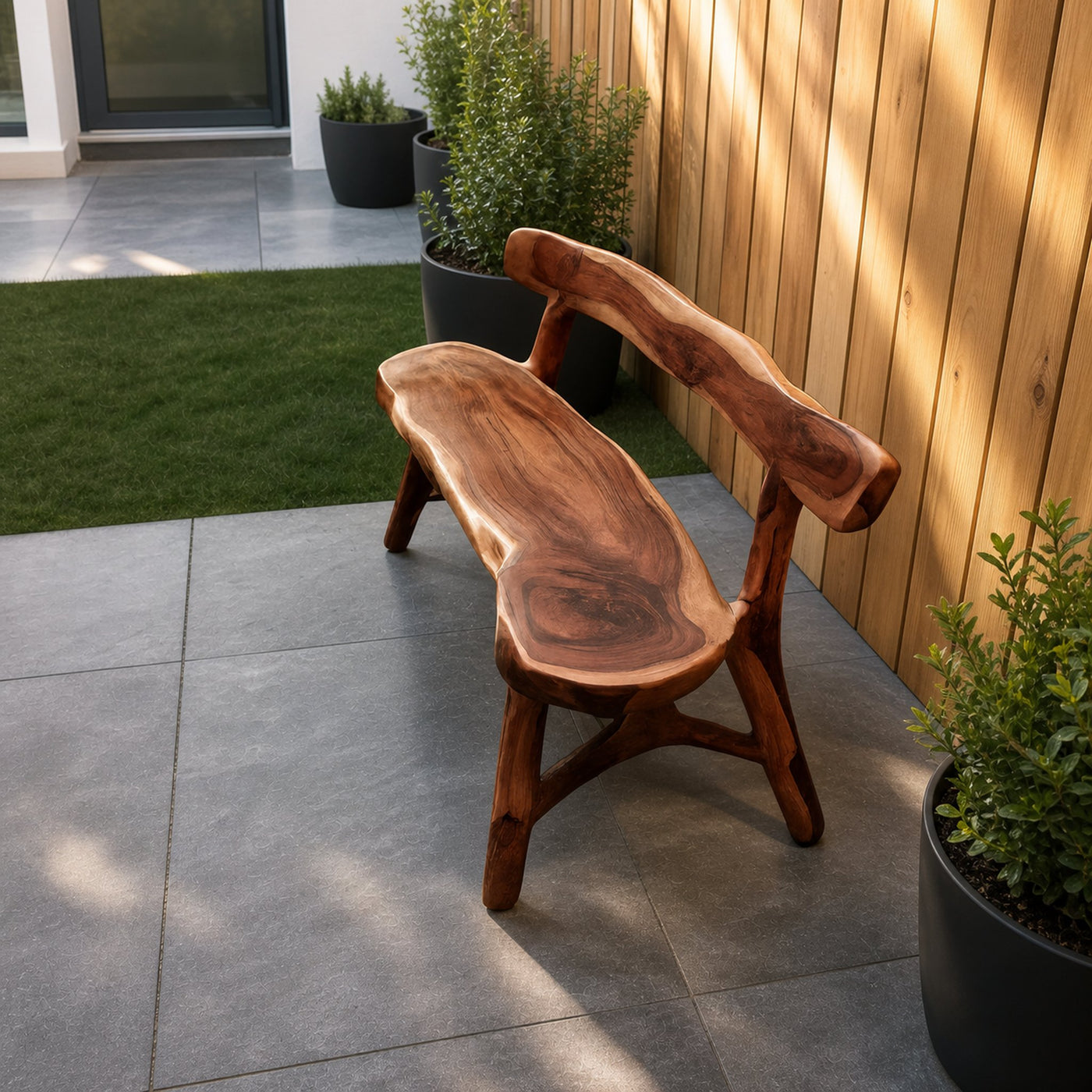 Rustic Live Edge Bench With Backrest For Garden Patio And Balcony - product view 7