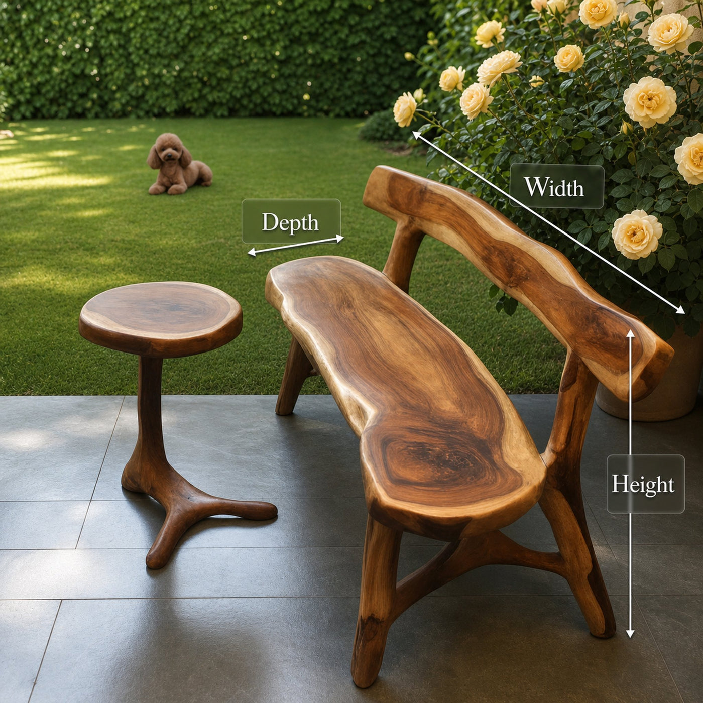 Rustic Live Edge Bench With Backrest For Garden Patio And Balcony - product view 8