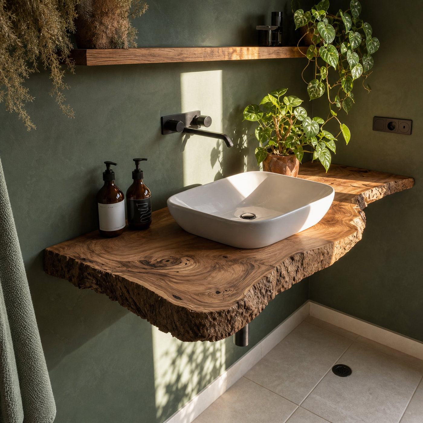 Rustic Live Edge Floating Vanity For Bathroom Update - product view 2