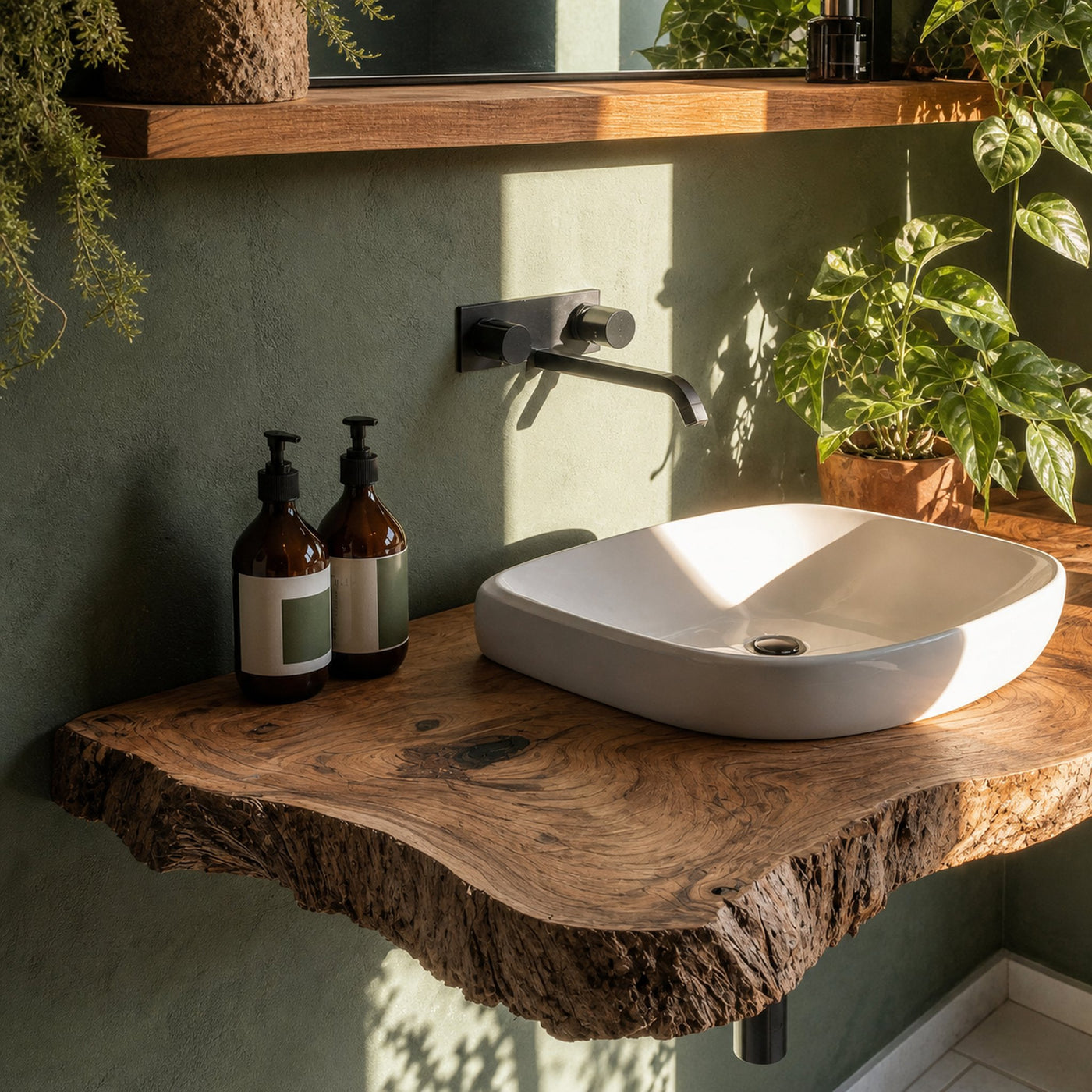 Rustic Live Edge Floating Vanity For Bathroom Update - product view 3