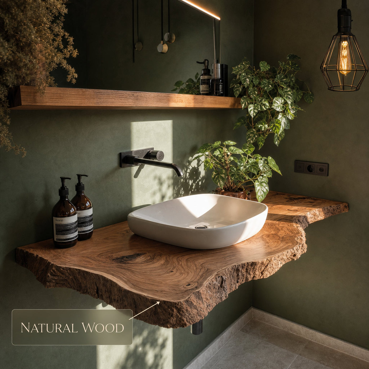 Rustic Live Edge Floating Vanity For Bathroom Update - product view 5