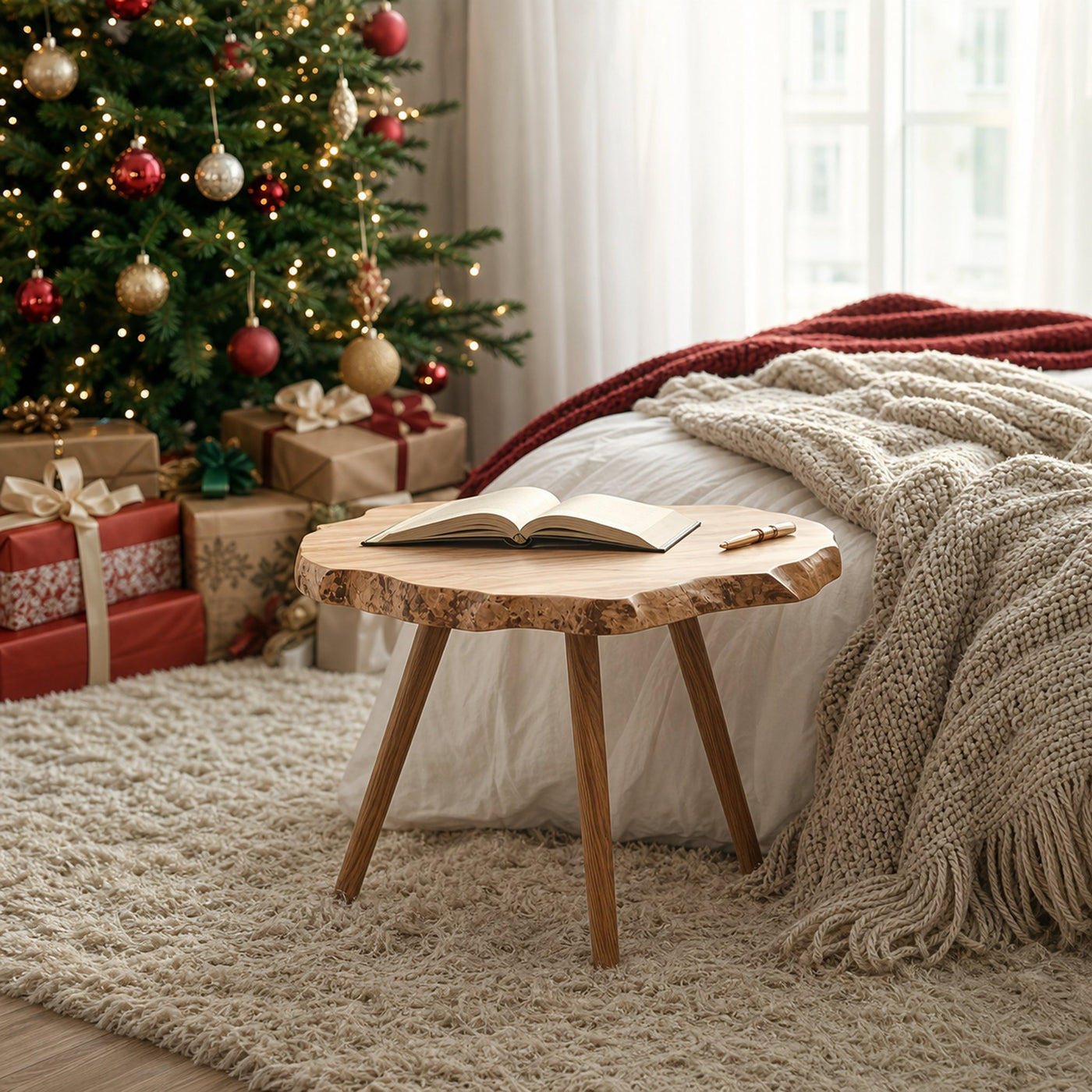 Rustic Live Edge Side Table Christmas Bedroom Decor