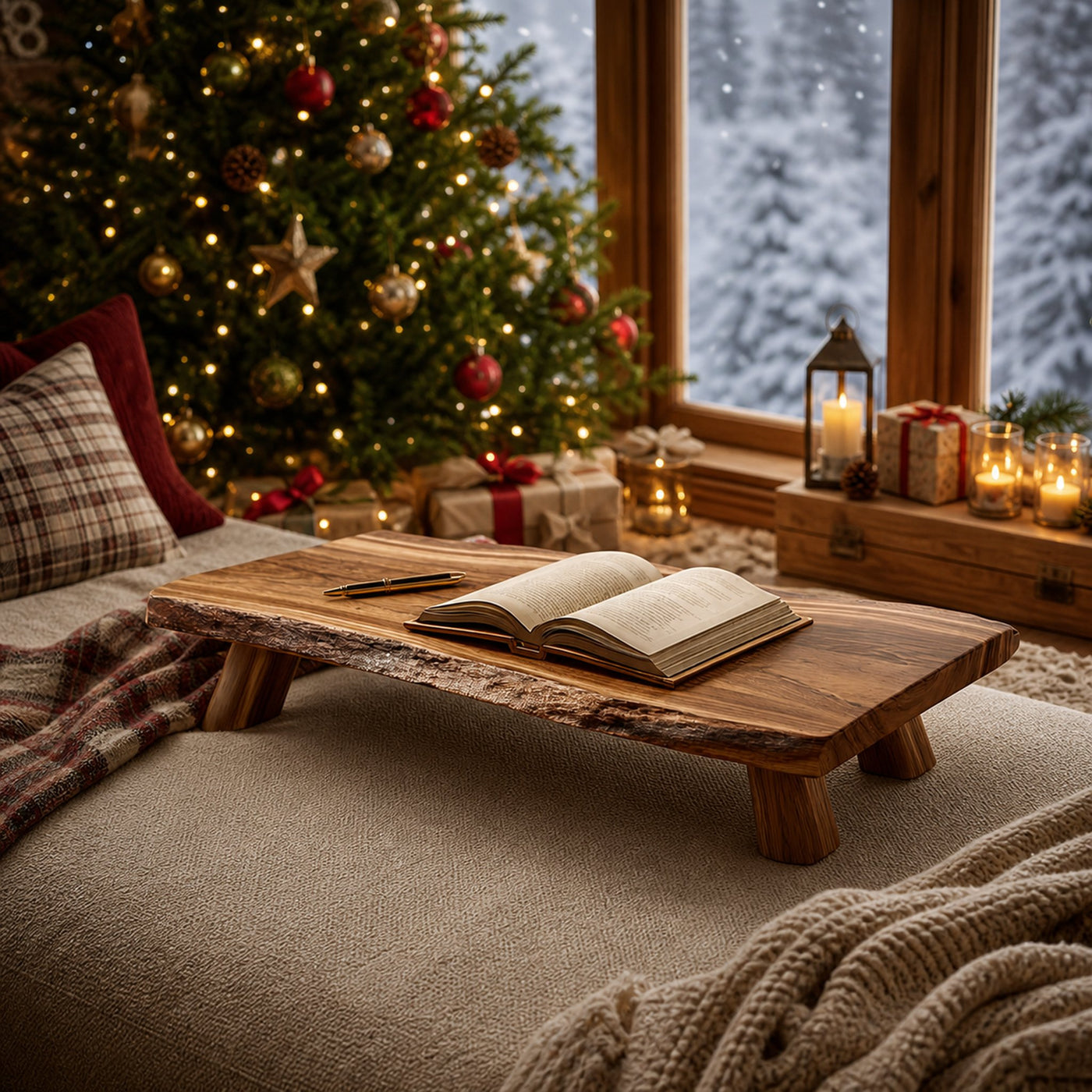 Rustic Live Edge Table Christmas Cozy Bedroom Arrangement