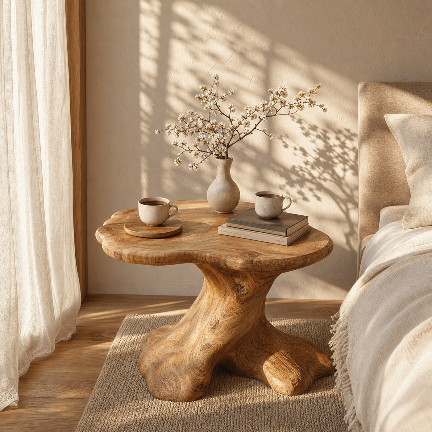 Rustic Modern Sculptural Side Table Bedroom Entryway