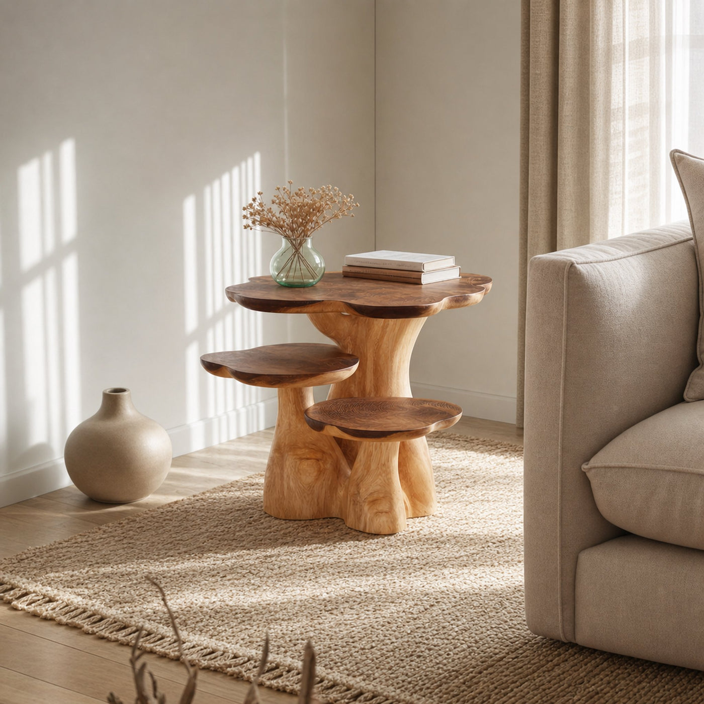 Rustic Mushroom Side Table For Living Room And Apartment