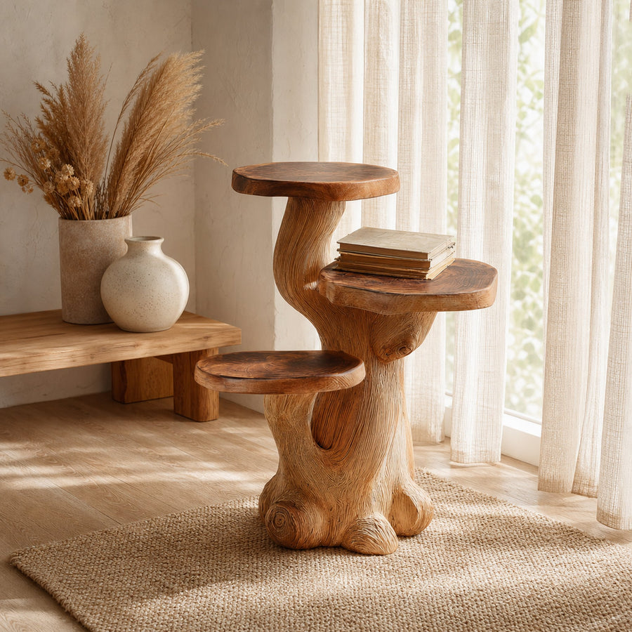 Rustic Mushroom Side Table Reading Nook