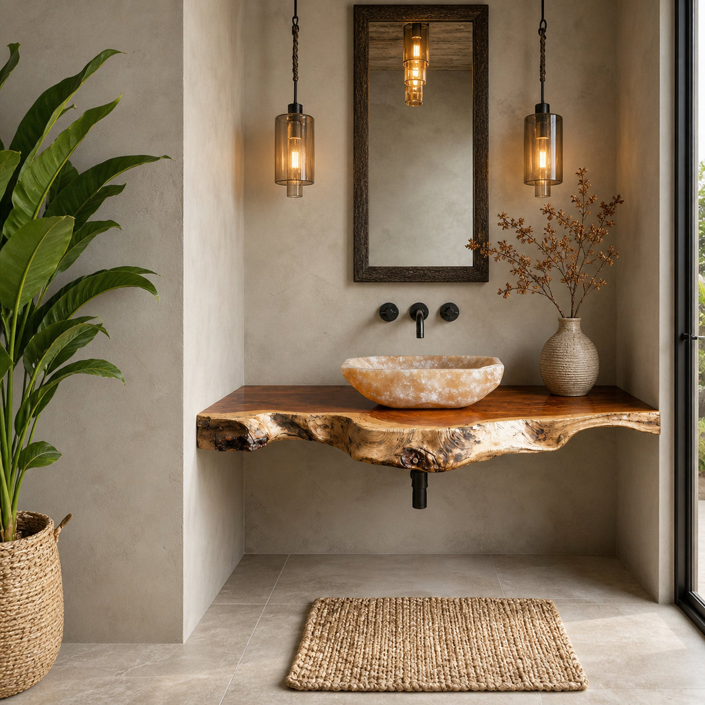 Rustic Natural Wood Floating Vanity Shelf For Warm Bathrooms - product view 2