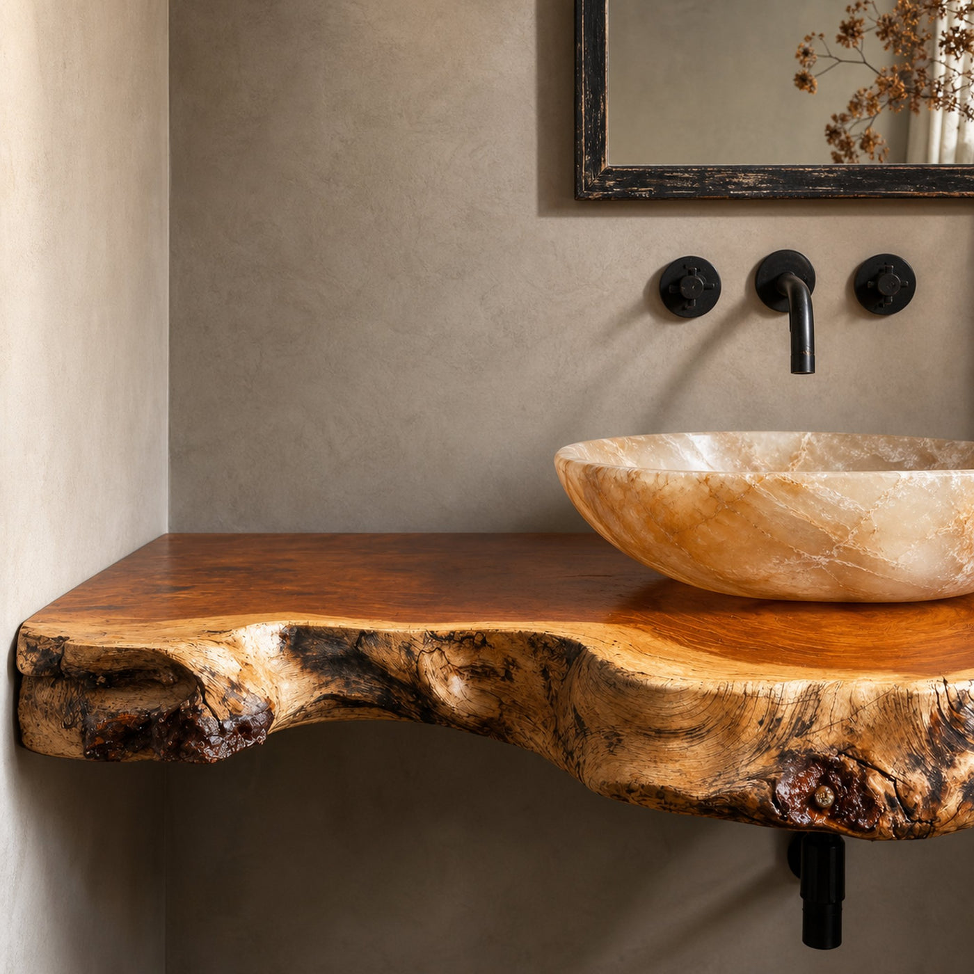 Rustic Natural Wood Floating Vanity Shelf For Warm Bathrooms - product view 3