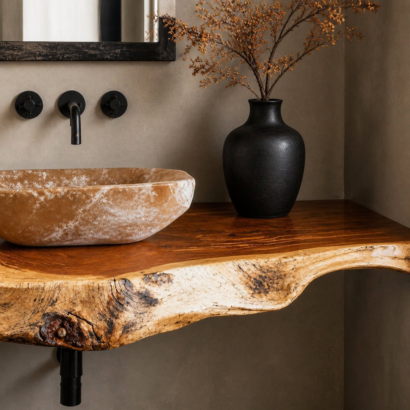 Rustic Natural Wood Floating Vanity Shelf For Warm Bathrooms - product view 4