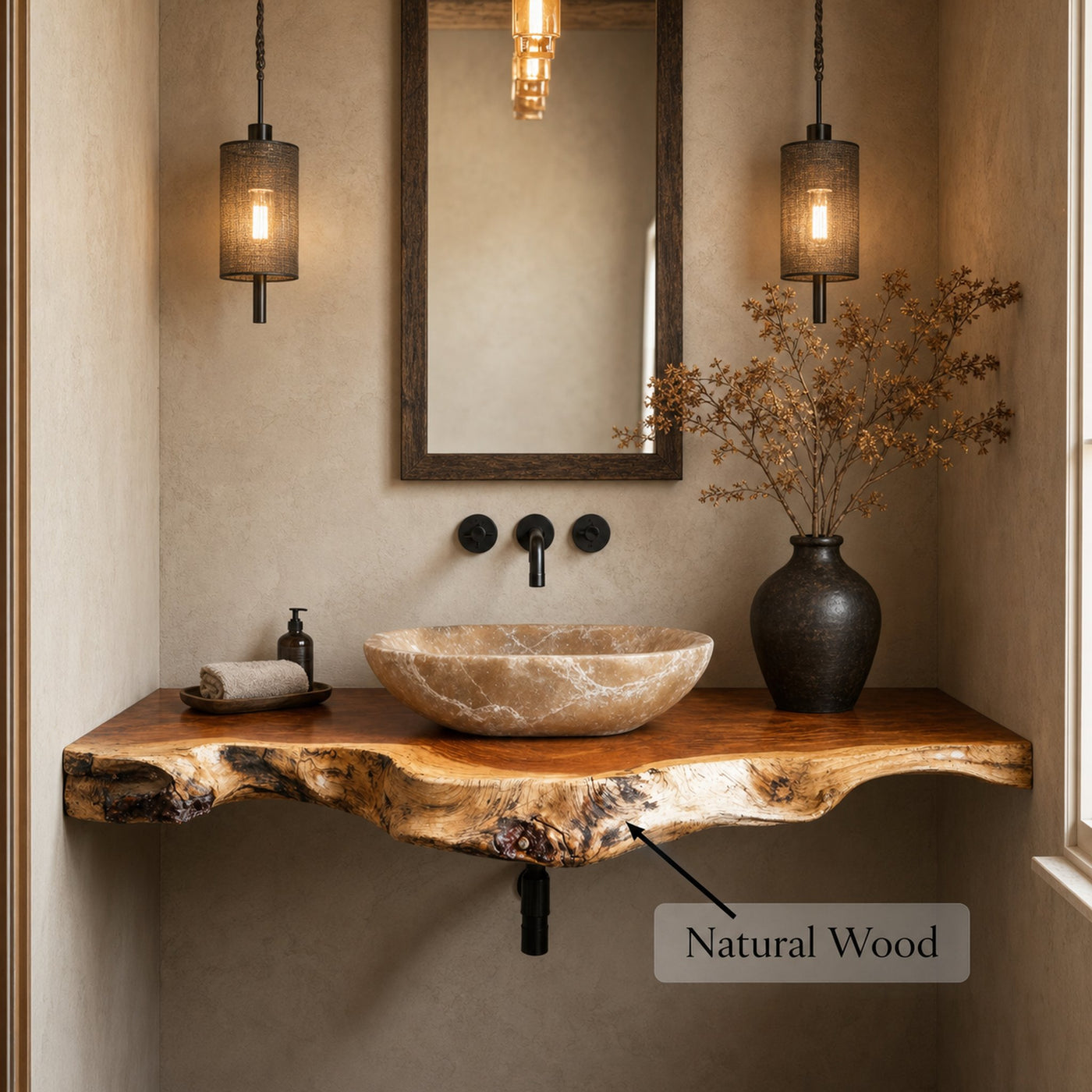 Rustic Natural Wood Floating Vanity Shelf For Warm Bathrooms - product view 5