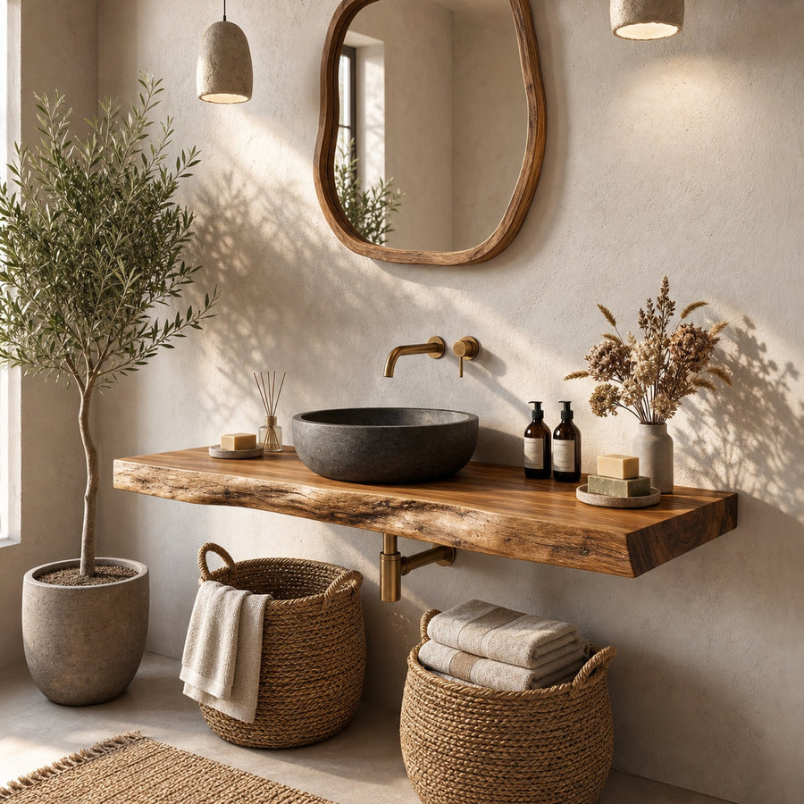 Rustic Organic Bathroom Vanity With Natural Wood Design For Bathroom