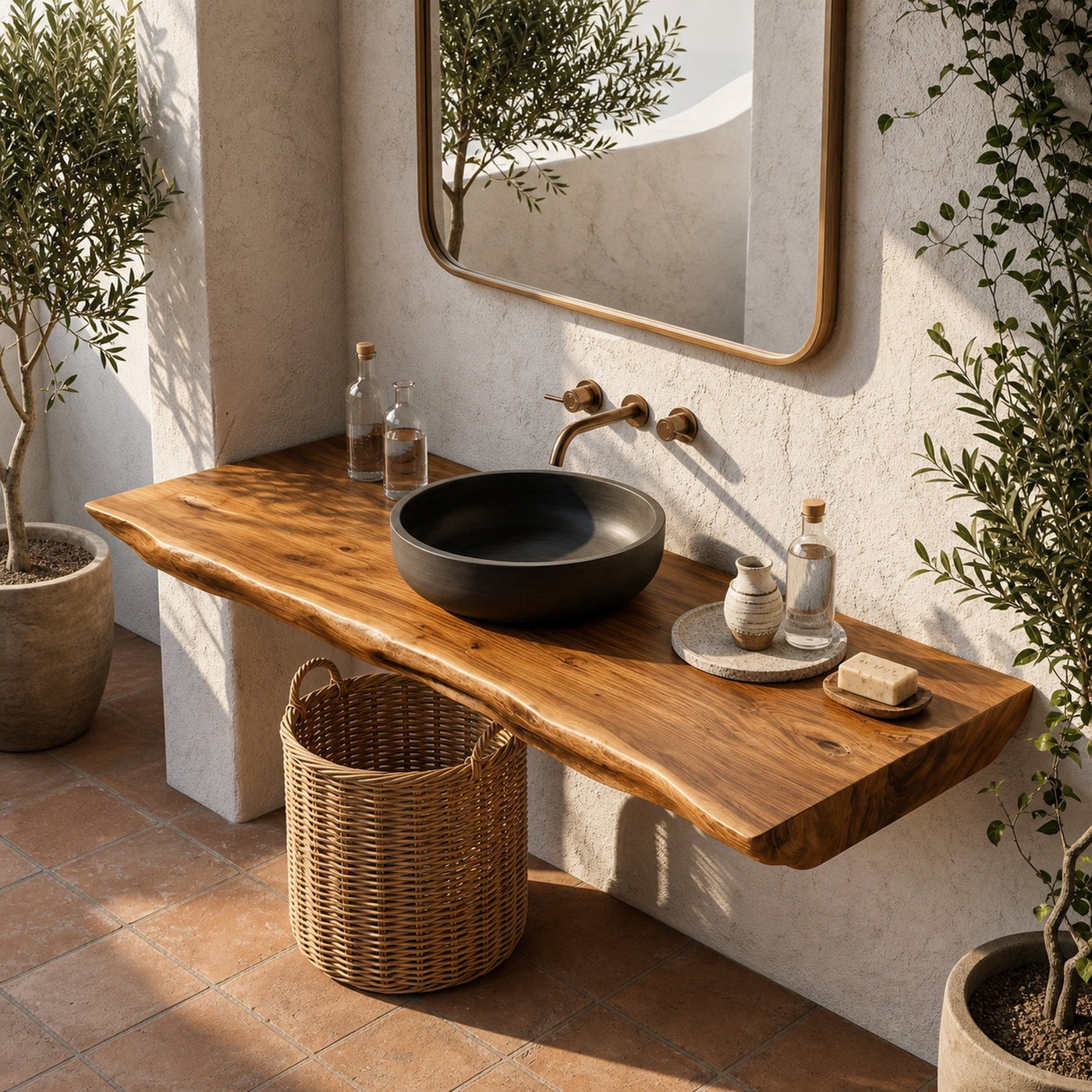 Rustic Organic Bathroom Vanity With Natural Wood Design For Bathroom - product view 2