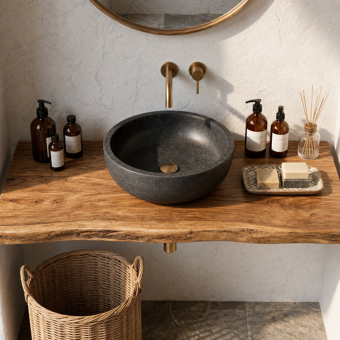 Rustic Organic Bathroom Vanity With Natural Wood Design For Bathroom - product view 3