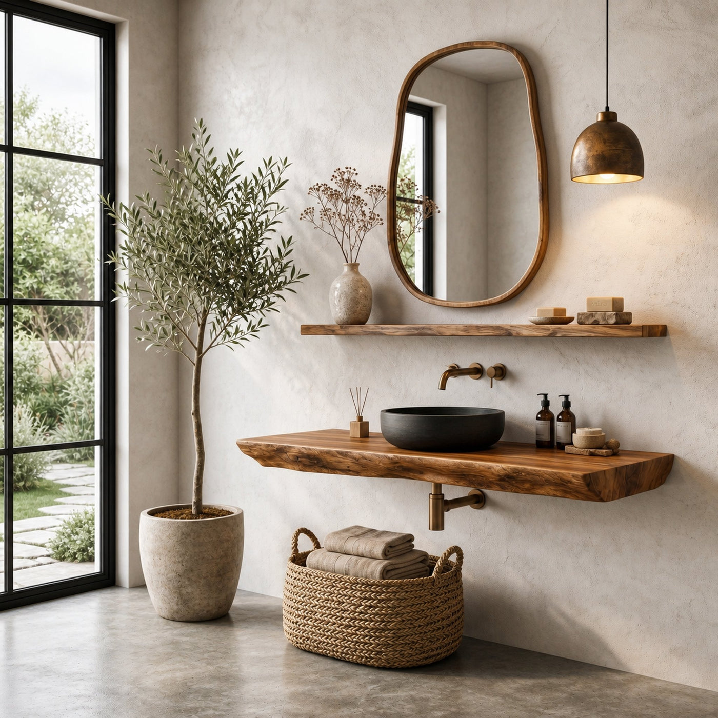 Rustic Organic Bathroom Vanity With Natural Wood Design For Bathroom - product view 6