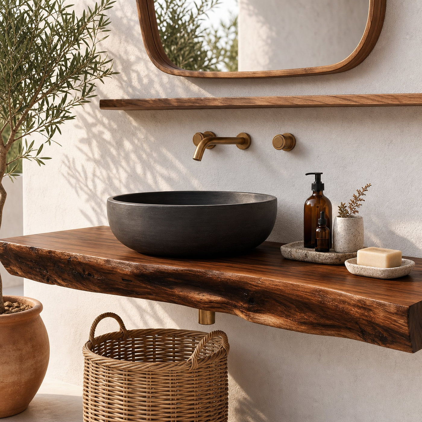 Rustic Organic Bathroom Vanity With Natural Wood Design For Bathroom - product view 7